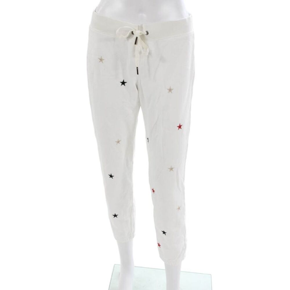 Pam & Gela Womens White Cotton Jogger Pants Stars Drawstring Size S